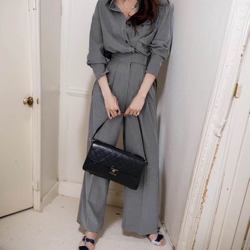セットアップ風オーバーサイズシャツ×ハイウエストパンツ
