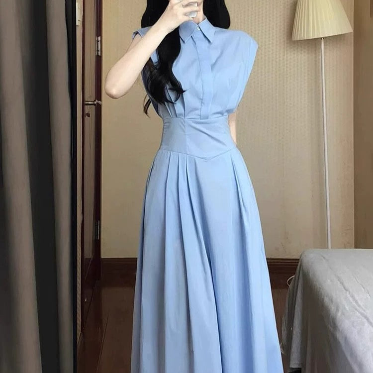 サックスブルーシャツワンピース